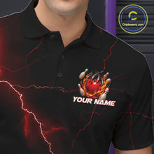 Load image into Gallery viewer, Custom Black And Red Lightning Montrous Flame Bowling Tournament Men Polo Team Shirt IPHW11071