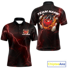 Load image into Gallery viewer, Custom Black And Red Lightning Montrous Flame Bowling Tournament Men Polo Team Shirt IPHW11071