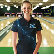 Load image into Gallery viewer, Custom Black And Blue Lightning Montrous Flame Bowling Tournament Women Polo Team Shirt IPHW11072