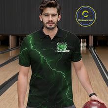 Load image into Gallery viewer, Custom Black And Green Lightning Montrous Flame Bowling Tournament Men Polo Team Shirt IPHW11074