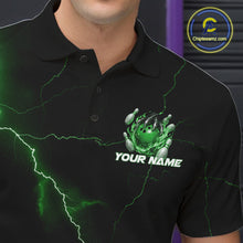 Load image into Gallery viewer, Custom Black And Green Lightning Montrous Flame Bowling Tournament Men Polo Team Shirt IPHW11074