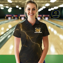 Load image into Gallery viewer, Custom Black And Yellow Lightning Montrous Flame Bowling Tournament Women Polo Team Shirt IPHW11075