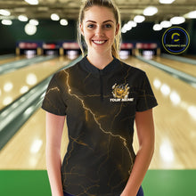 Load image into Gallery viewer, Custom Black And Yellow Lightning Montrous Flame Bowling Tournament Women Shirt IPHW11075