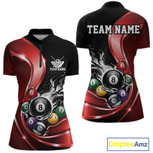 Load image into Gallery viewer, Custom Black And Red Flame Billiard Women Quarter-Zip Shirts, Billiard Team Jerseys IPHW11343
