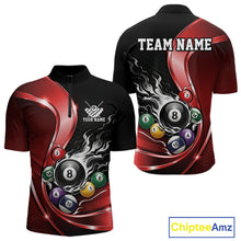 Load image into Gallery viewer, Custom Black And Red Flame Billiard Men Quarter-Zip Shirts, Billiard Team Jerseys IPHW11343