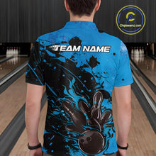 Load image into Gallery viewer, Custom Blue Flame Bowling Men Polo Shirts, Splatter Bowling Team Tournament Shirt IPHW9933