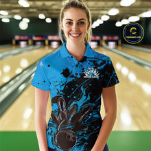 Load image into Gallery viewer, Custom Blue Flame Bowling Women Polo Shirt, Splatter Bowling Team Tournament Shirt IPHW9933