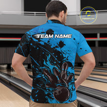 Load image into Gallery viewer, Custom Blue Flame Bowling Men Quarter-Zip Shirts, Splatter Bowling Team Tournament Shirt IPHW9933