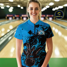 Load image into Gallery viewer, Custom Blue Flame Bowling Women Quarter-Zip Shirt, Splatter Bowling Team Tournament Shirt IPHW9933