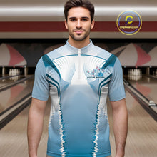 Load image into Gallery viewer, Custom Blue Bowling Team Jerseys, Bowling Uniform Bowling League Quarter-Zip Shirts For Men IPHW9935