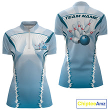 Load image into Gallery viewer, Custom Blue Bowling Team Jerseys, Bowling Uniform Bowling League Women Quarter-Zip Shirts IPHW9935