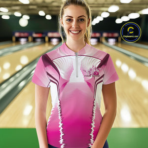 Custom Pink Bowling Team Jerseys, Bowling Uniform Bowling League Women Quarter-Zip Shirts IPHW9936