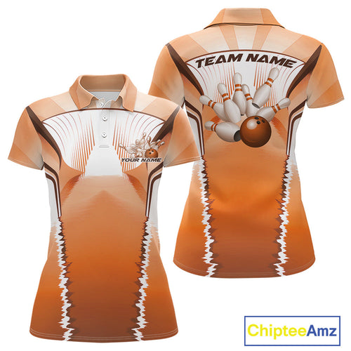 Custom Orange Bowling Team Jerseys, Bowling Uniform Bowling League Polo Shirts For Women IPHW9937