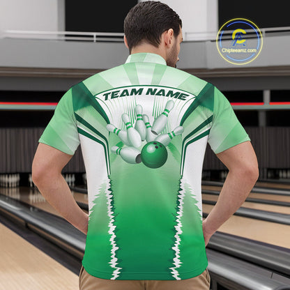 Custom Green Bowling Team Jerseys, Bowling Uniform Bowling League Quarter-Zip Shirts For Men IPHW9938