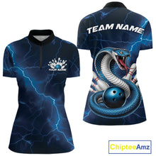 Load image into Gallery viewer, Custom Blue Lightning Cobra Bowling Women Quarter-Zip Shirt, Bowling Tournament Shirt IPHW11076