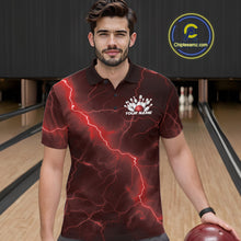 Load image into Gallery viewer, Custom Red Lightning Cobra Bowling Men Polo Shirt, Bowling Tournament Team Shirt IPHW11077