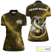 Load image into Gallery viewer, Custom Yellow Lightning Cobra Bowling Women Quarter-Zip Shirt, Bowling Tournament Shirt IPHW11079