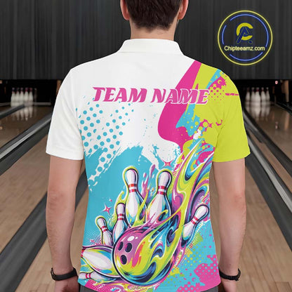 Custom Colorful Flame Bowling Casual Men Polo Shirt, Bowling Team League Shirt IPHW12761