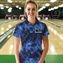 Load image into Gallery viewer, Custom Blue Flame Bowling Women Polo Team Shirt, Bowling Tournament Shirt IPHW11081