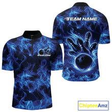 Load image into Gallery viewer, Custom Blue Flame Bowling Men Quarter-Zip Team Shirt, Bowling Tournament Shirt IPHW11081