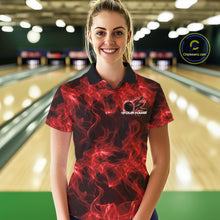 Load image into Gallery viewer, Custom Red Flame Bowling Women Polo Team Shirt, Bowling Tournament Shirt IPHW11083