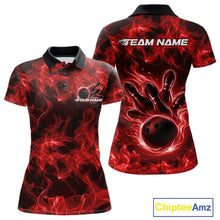 Load image into Gallery viewer, Custom Red Flame Bowling Women Polo Team Shirt, Bowling Tournament Shirt IPHW11083