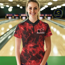 Load image into Gallery viewer, Custom Red Flame Bowling Women Quarter-Zip Team Shirt, Bowling Tournament Shirt IPHW11083
