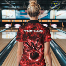 Load image into Gallery viewer, Custom Red Flame Bowling Women Quarter-Zip Team Shirt, Bowling Tournament Shirt IPHW11083