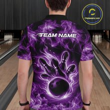 Load image into Gallery viewer, Custom Purple Flame Bowling Men Polo Team Shirt, Bowling Tournament Shirt IPHW11084
