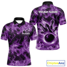 Load image into Gallery viewer, Custom Purple Flame Bowling Men Polo Team Shirt, Bowling Tournament Shirt IPHW11084