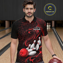 Load image into Gallery viewer, Custom Black And Red Tribal Flame Men Bowling Team Shirt, Polygonal Bowling Jerseys IPHW11382