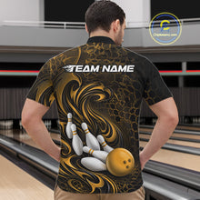 Load image into Gallery viewer, Custom Black And Yellow Tribal Flame Men Bowling Team Shirt, Polygonal Bowling Jerseys IPHW11383