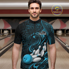 Load image into Gallery viewer, Custom Black And Blue Tribal Flame Men Bowling Team Shirt, Polygonal Bowling Jerseys IPHW11384