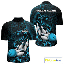 Load image into Gallery viewer, Custom Black And Blue Tribal Flame Men Bowling Team Shirt, Polygonal Bowling Jerseys IPHW11384