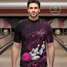 Load image into Gallery viewer, Custom Black And Pink Tribal Flame Men Bowling Team Shirt, Polygonal Bowling Jerseys IPHW11385