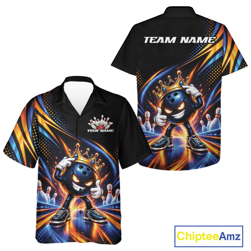 Funny Crown Bowling Ball Custom Bowling King Men And Women Button Up Shirt, Bowling League Shirt IPHW12318