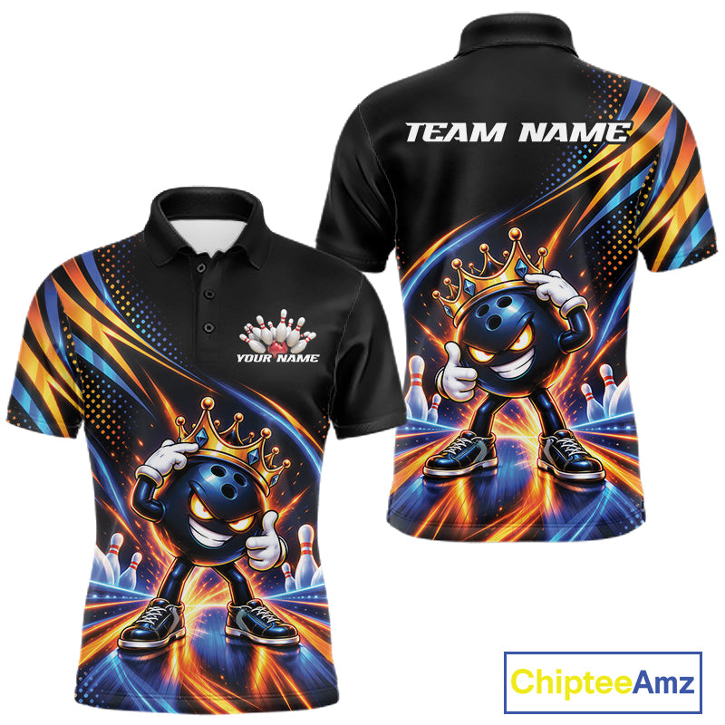 Funny Crown Bowling Ball Custom Bowling King Men Polo Shirt, Bowling League Shirt IPHW12318