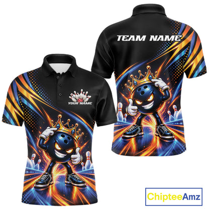 Funny Crown Bowling Ball Custom Bowling King Men Polo Shirt, Bowling League Shirt IPHW12318