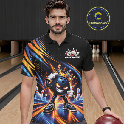 Funny Crown Bowling Ball Custom Bowling King Men Polo Shirt, Bowling League Shirt IPHW12318
