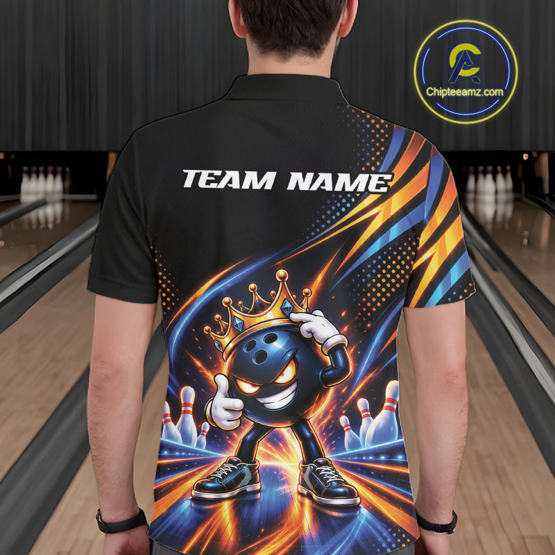 Funny Crown Bowling Ball Custom Bowling King Men Polo Shirt, Bowling League Shirt IPHW12318