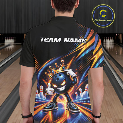 Funny Crown Bowling Ball Custom Bowling King Men Polo Shirt, Bowling League Shirt IPHW12318