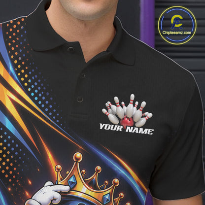 Funny Crown Bowling Ball Custom Bowling King Men Polo Shirt, Bowling League Shirt IPHW12318