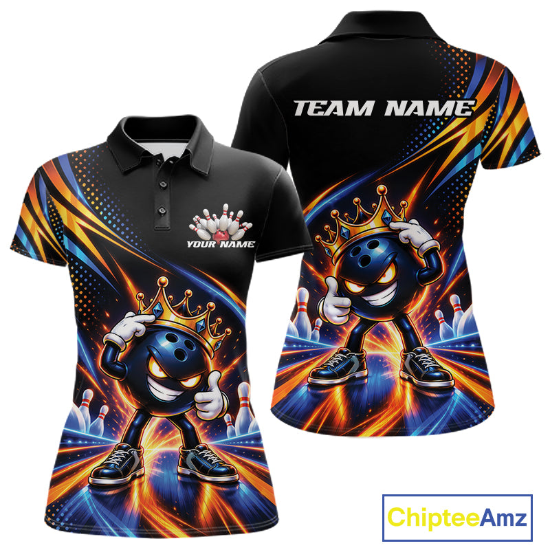 Funny Crown Bowling Ball Custom Bowling Queen Women Polo Shirt, Bowling League Shirt IPHW12318