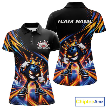 Funny Crown Bowling Ball Custom Bowling Queen Women Polo Shirt, Bowling League Shirt IPHW12318