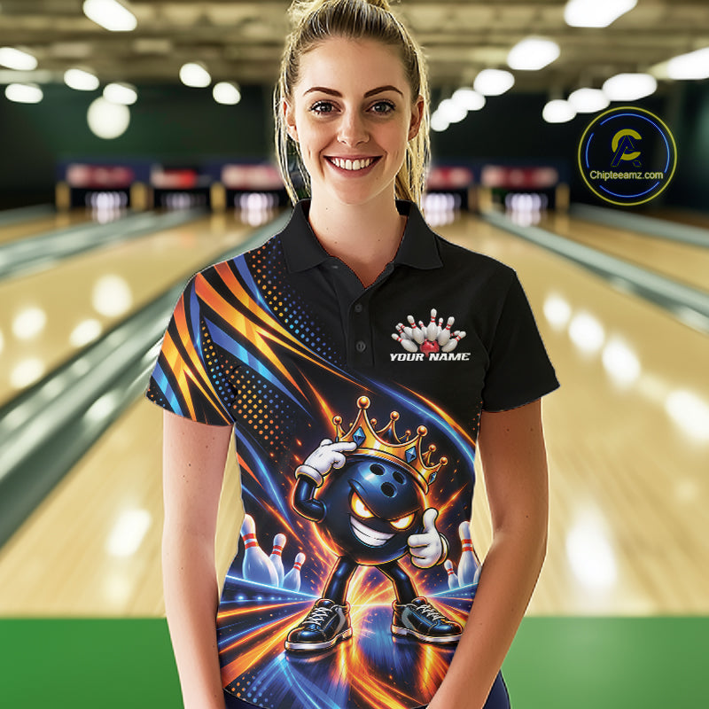 Funny Crown Bowling Ball Custom Bowling Queen Women Polo Shirt, Bowling League Shirt IPHW12318