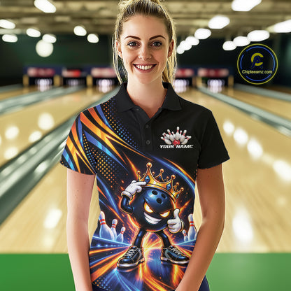 Funny Crown Bowling Ball Custom Bowling Queen Women Polo Shirt, Bowling League Shirt IPHW12318