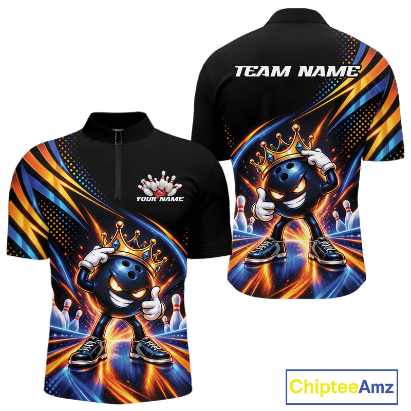 Funny Crown Bowling Ball Custom Bowling King Men Quarter Zip Shirt, Bowling League Shirt IPHW12318