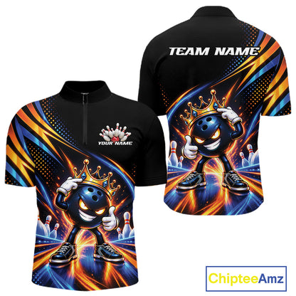 Funny Crown Bowling Ball Custom Bowling King Men Quarter Zip Shirt, Bowling League Shirt IPHW12318