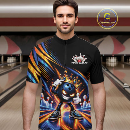 Funny Crown Bowling Ball Custom Bowling King Men Quarter Zip Shirt, Bowling League Shirt IPHW12318