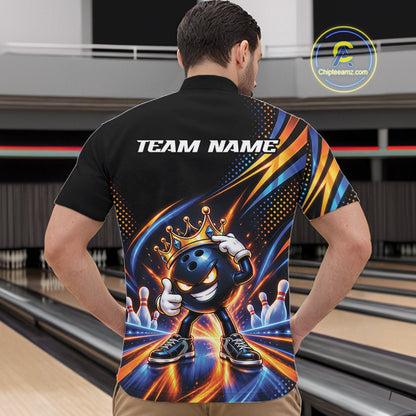 Funny Crown Bowling Ball Custom Bowling King Men Quarter Zip Shirt, Bowling League Shirt IPHW12318
